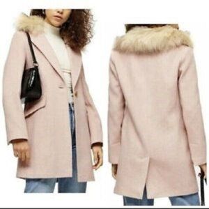 TOPSHOP Faux Fur Collar Size 4 Pale Pink Coat Jacket